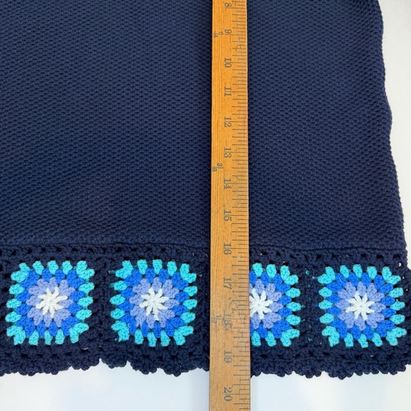 Navy Crochet Hem Knit Sweater Boho Cotton Pullover Small Joseph A - Picture 5 of 7
